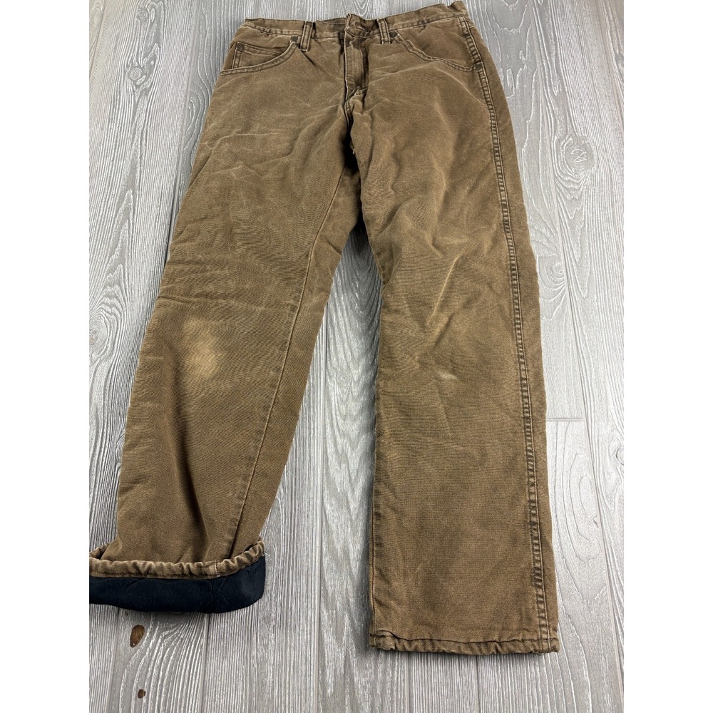 Wrangler Rugged Wear Fleece Lined Jeans Mens 30x27 Brown Denim Workwear Outdoors